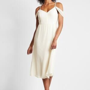 Express Ivory Pleated Chiffon Midi Dress Strappy Peasant Cottagecore Coquette